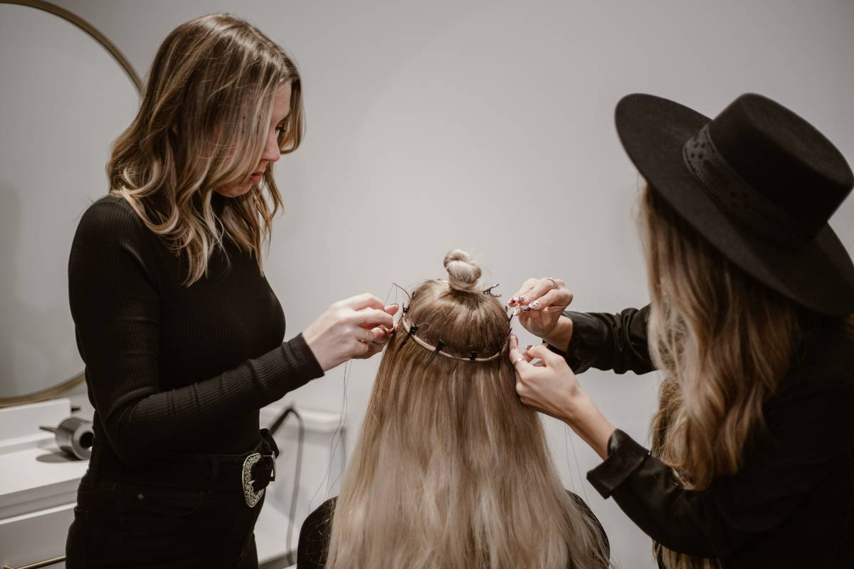 salon balayage care routine showing protected lightened strands under UV exposure